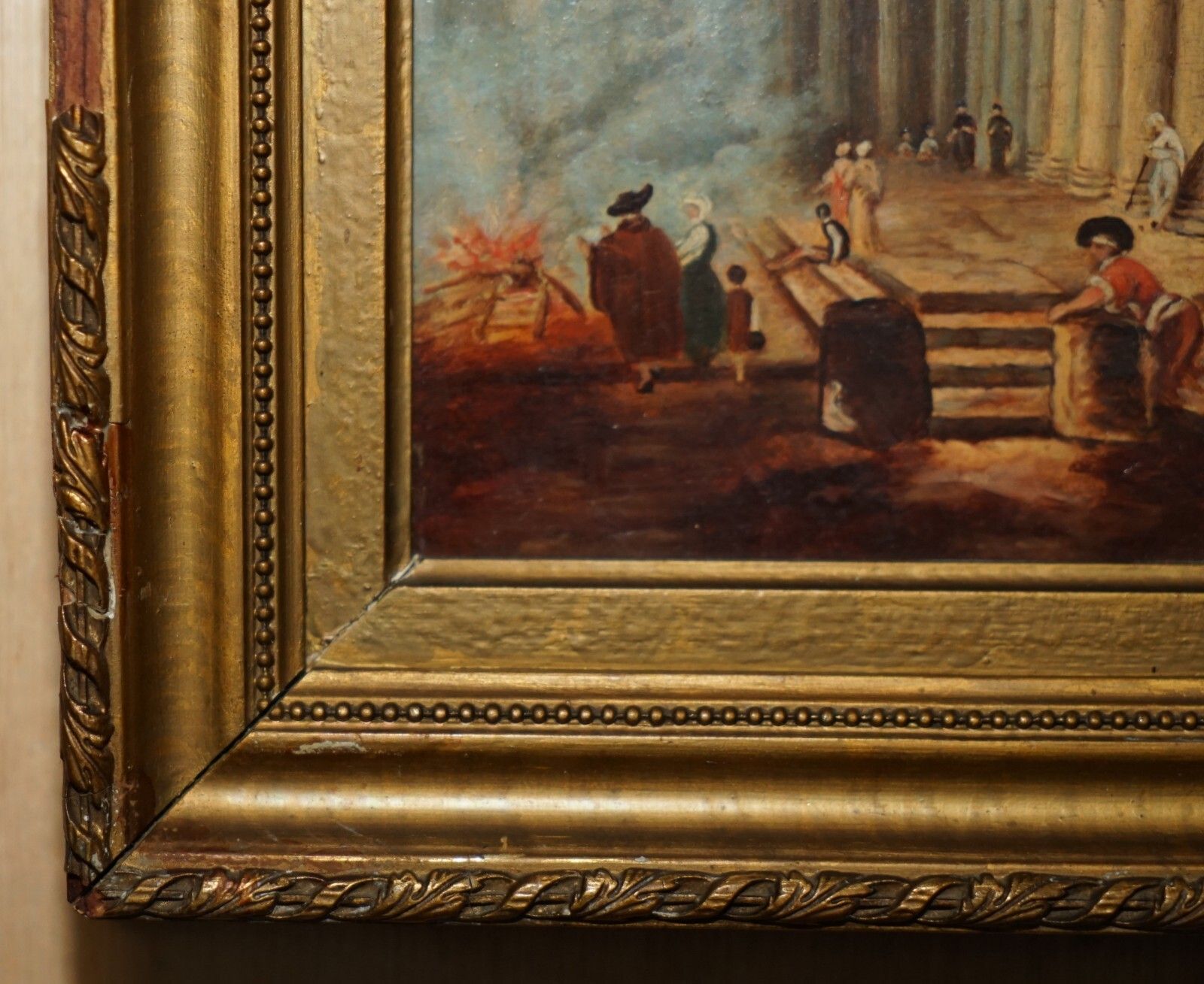 photo furniture Antique Grand Tour Marcus Aurelius Statue Corinthian Pillar Roman Oil Painting