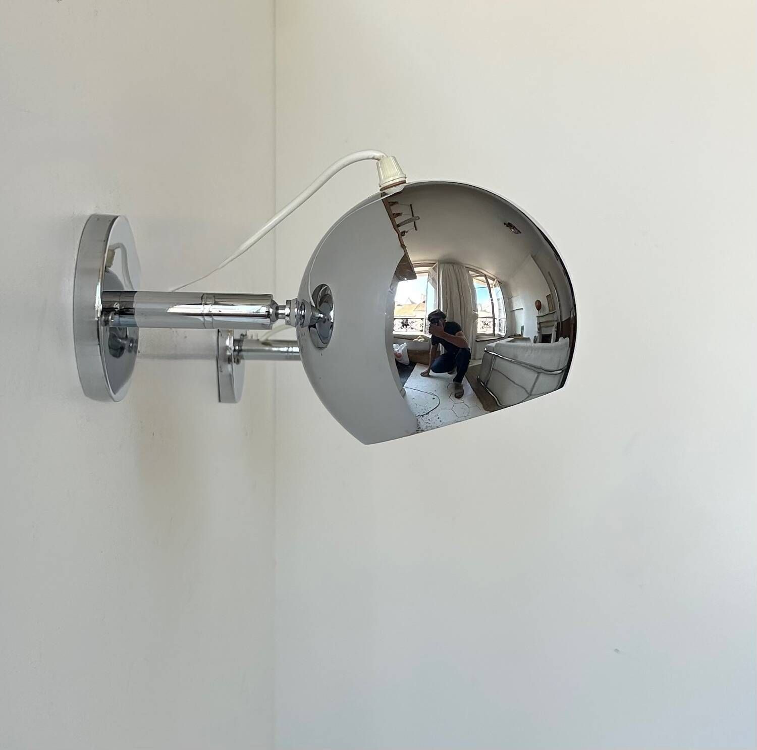 Pair Of Vintage Chrome Wall Lights, Adjustable, France 1960 photo 314.0