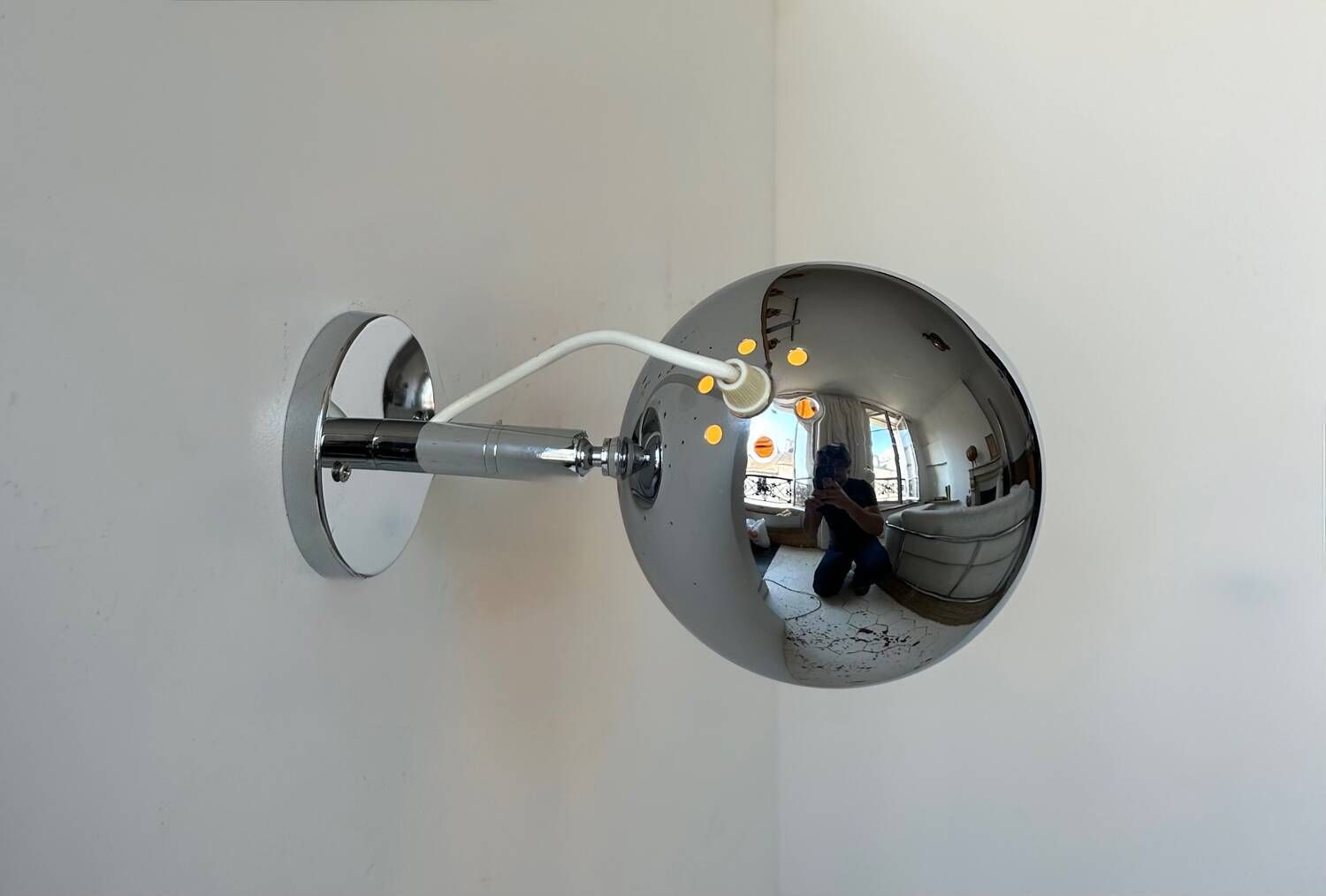 Pair Of Vintage Chrome Wall Lights, Adjustable, France 1960 photo vinterior