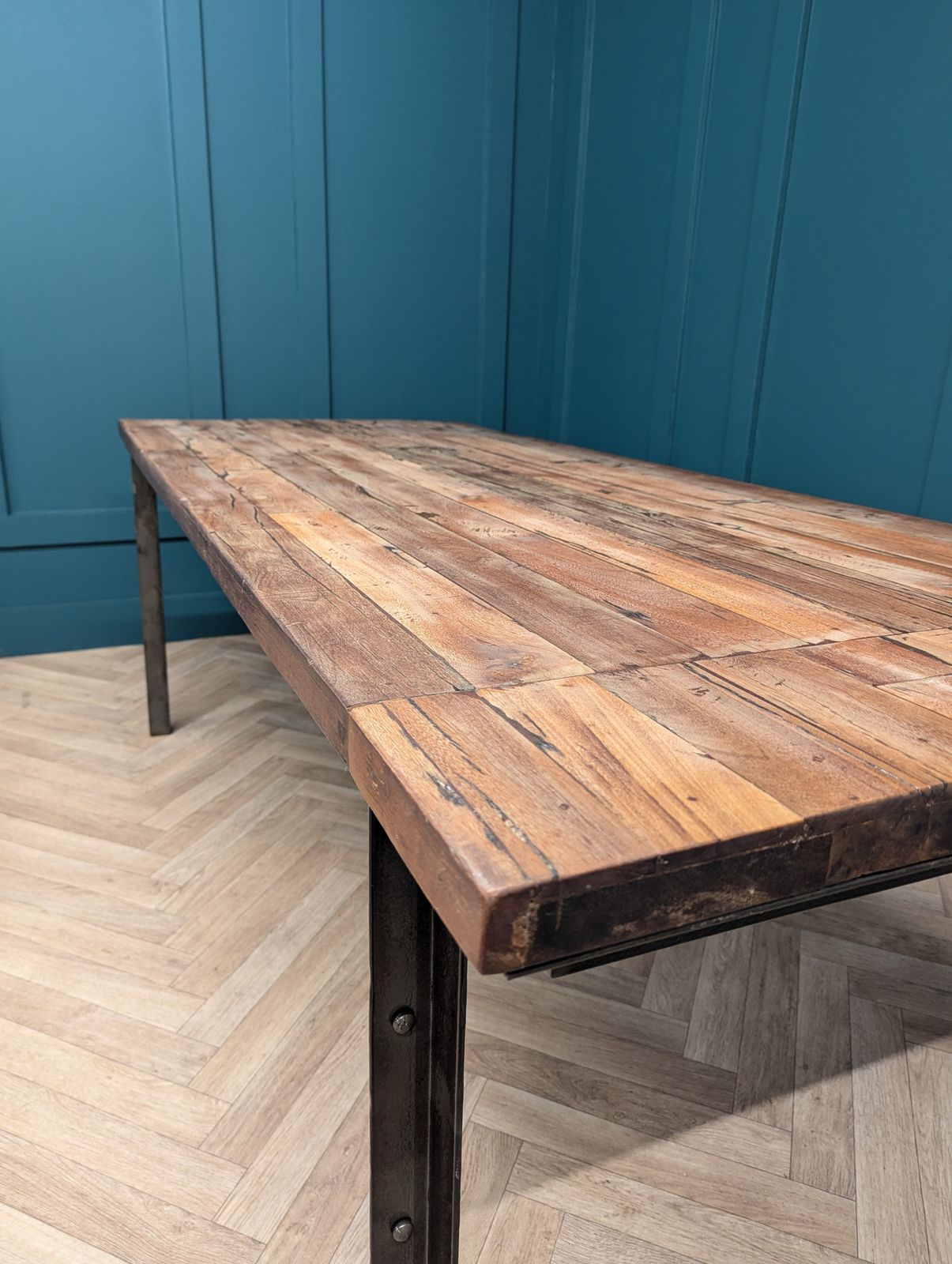 Industrial 'West Elm' Dining Table Made Of Solid Saal Wood photo Furniture