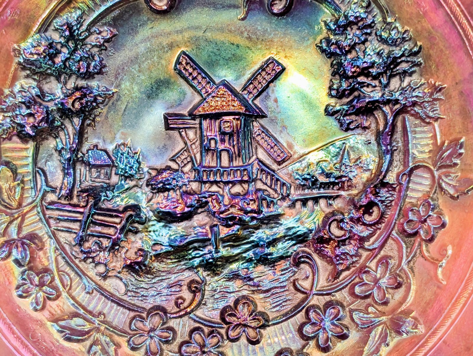 Antique Rare Colour Imperial Windmill Amethyst Carnival Glass Bowl   Design Circa 1915 photo furniture
