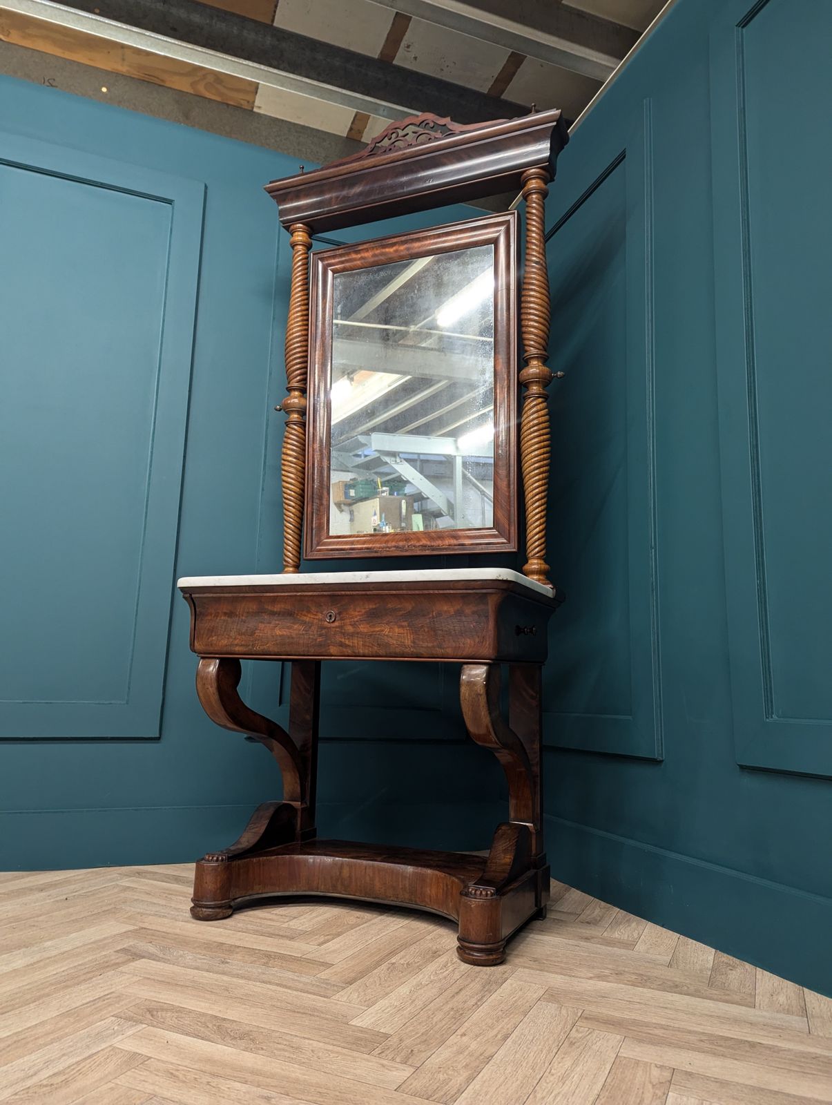 Mahogany Compact Dressing Table With Marble Top photo for sale