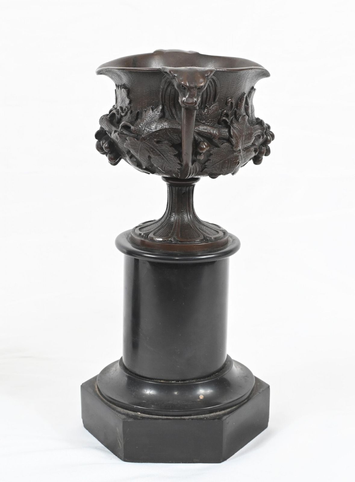 Pair Bronze Grand Tour Urns On Stands Marble Pedestal 1880 photo vinterior