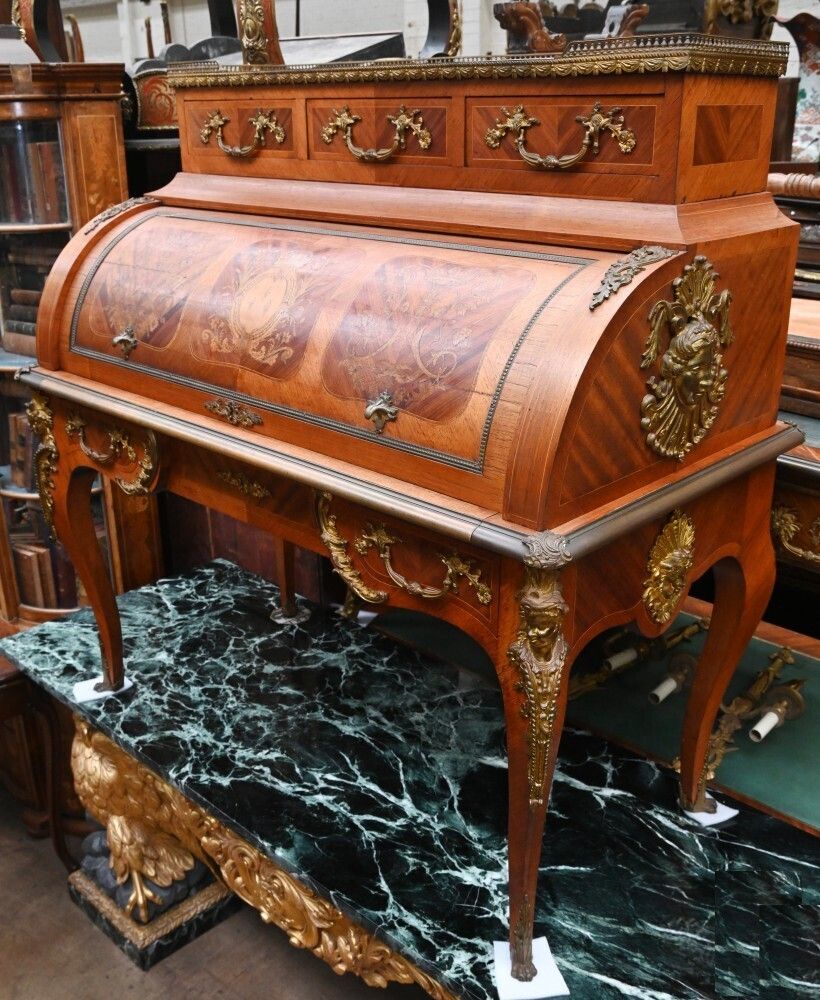 French Empire Roll Top Desk Bureau De Roi 1860 photo for sale