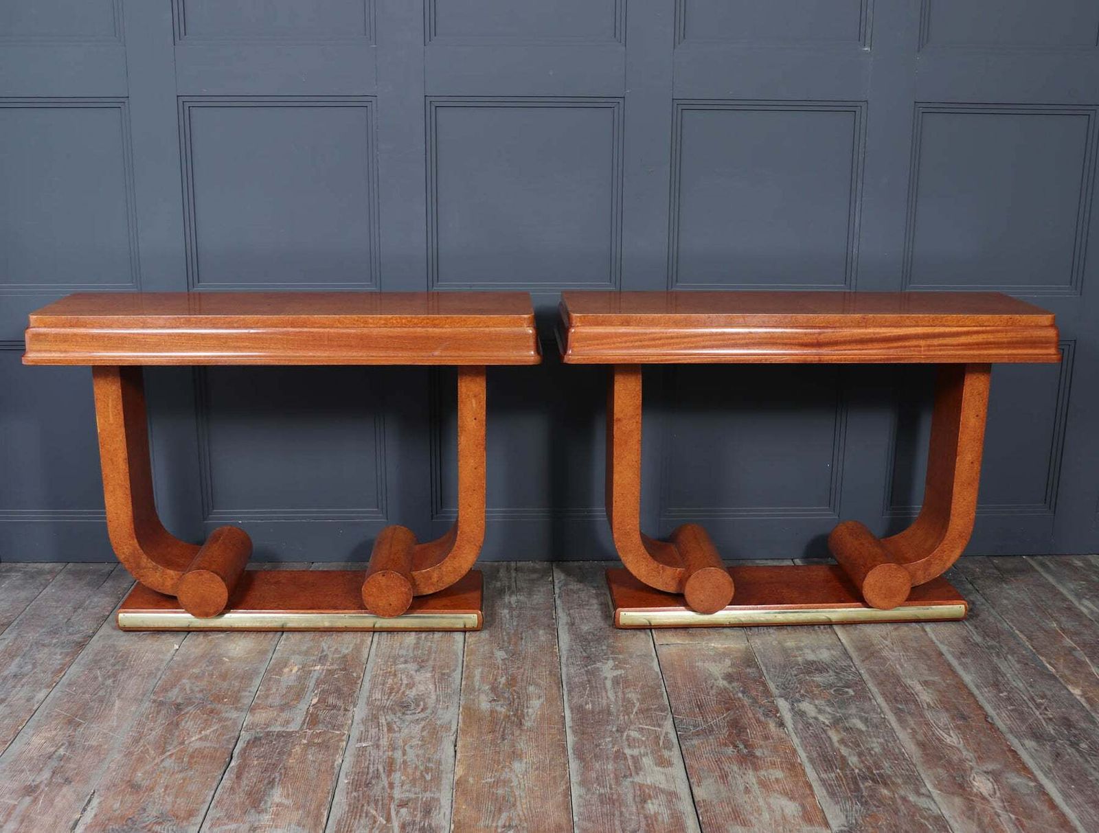 Pair Of French Art Deco Console Tables In Amboyna C1925 photo vinterior