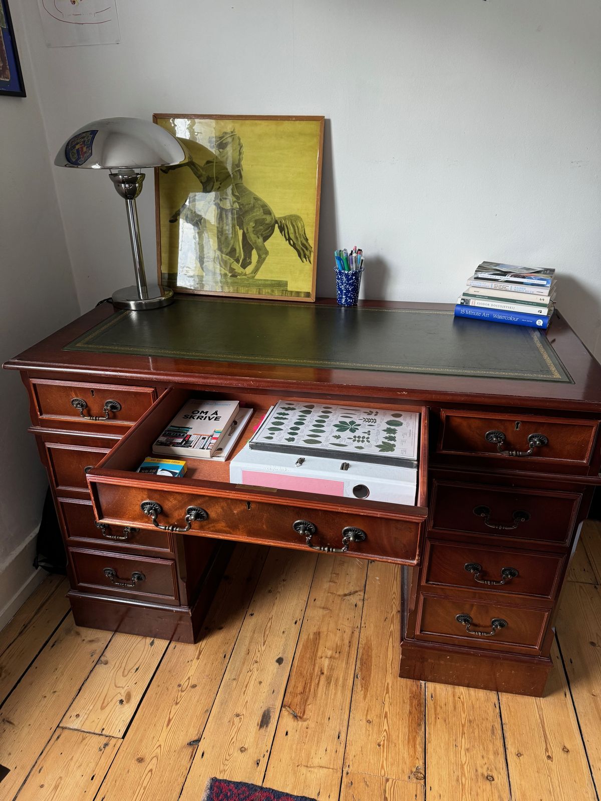 Vintage Green Leather Top Mahogany Desk – Classic & Elegant photo furniture