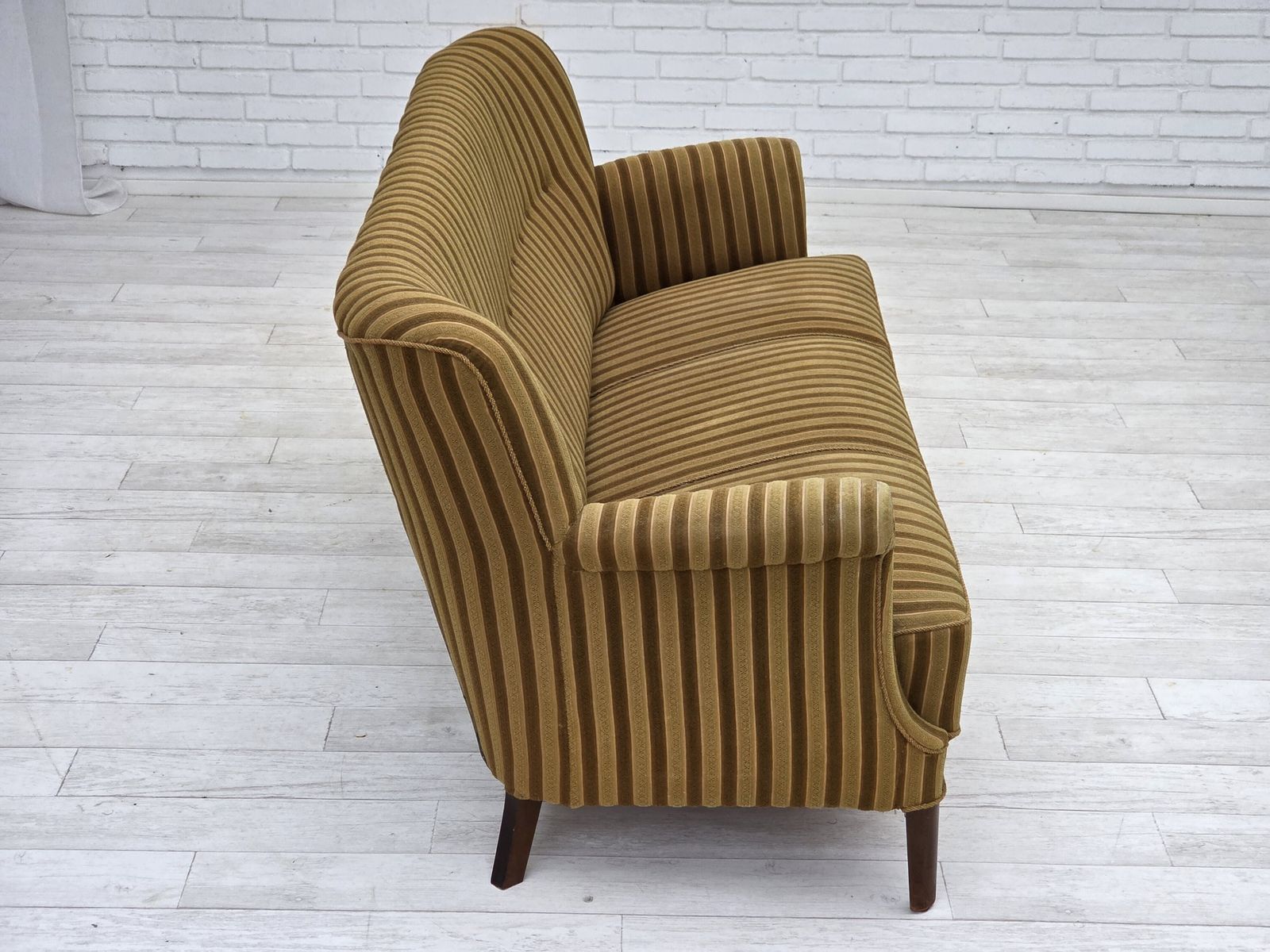 1960s, 3 Seater Danish Sofa, Green Furniture Wool, Original Condition. photo furniture