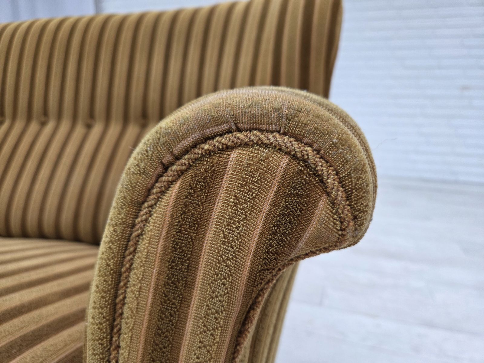 1960s, 3 Seater Danish Sofa, Green Furniture Wool, Original Condition. photo vintage