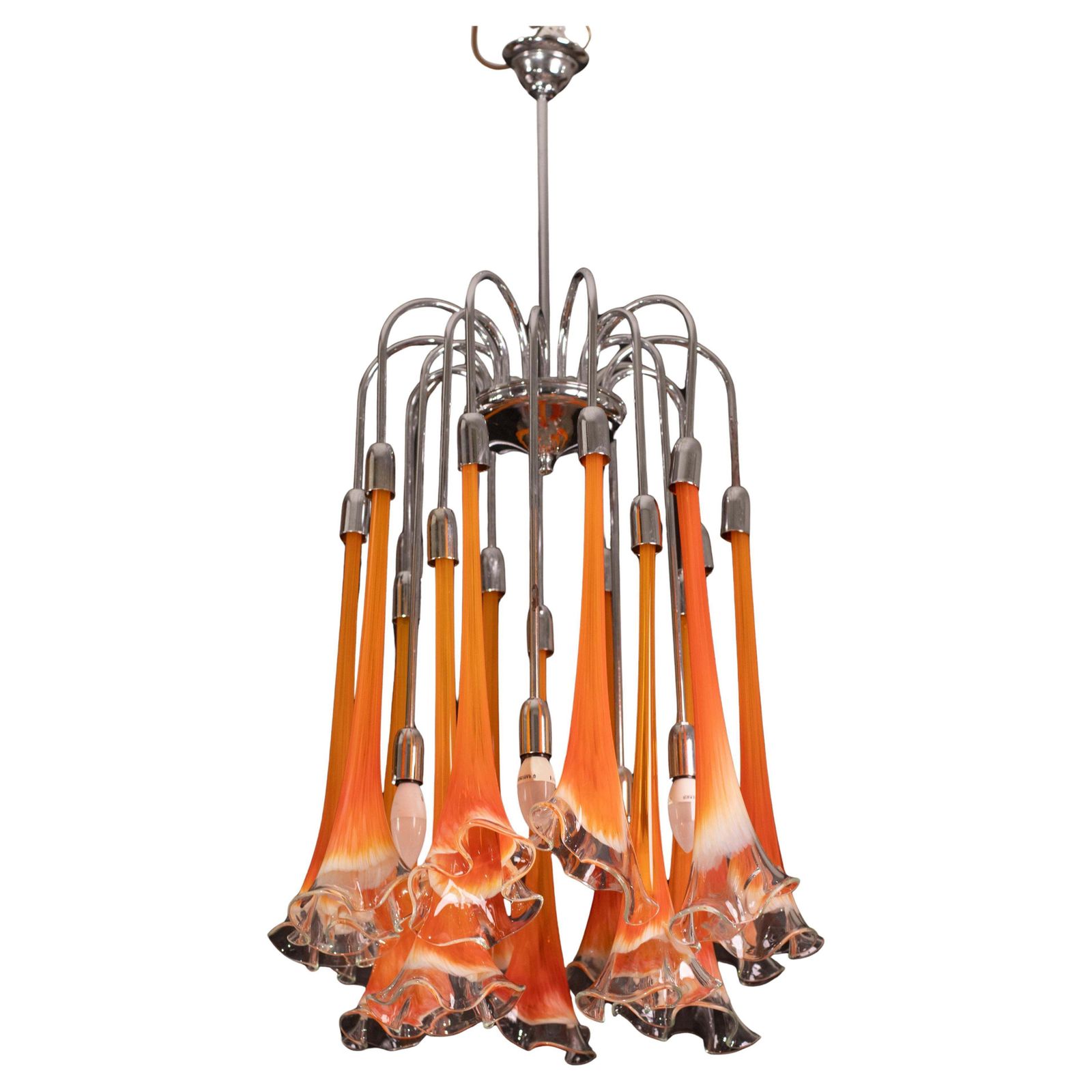 Great Design Murano Glass Orange Chandelier “Calle” By Venini, 1970