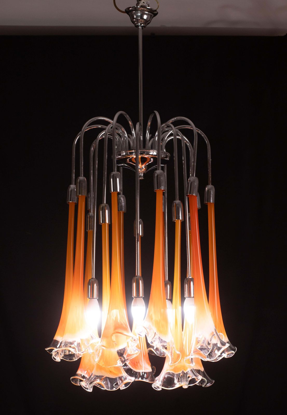 Great Design Murano Glass Orange Chandelier “Calle” By Venini, 1970 photo furniture