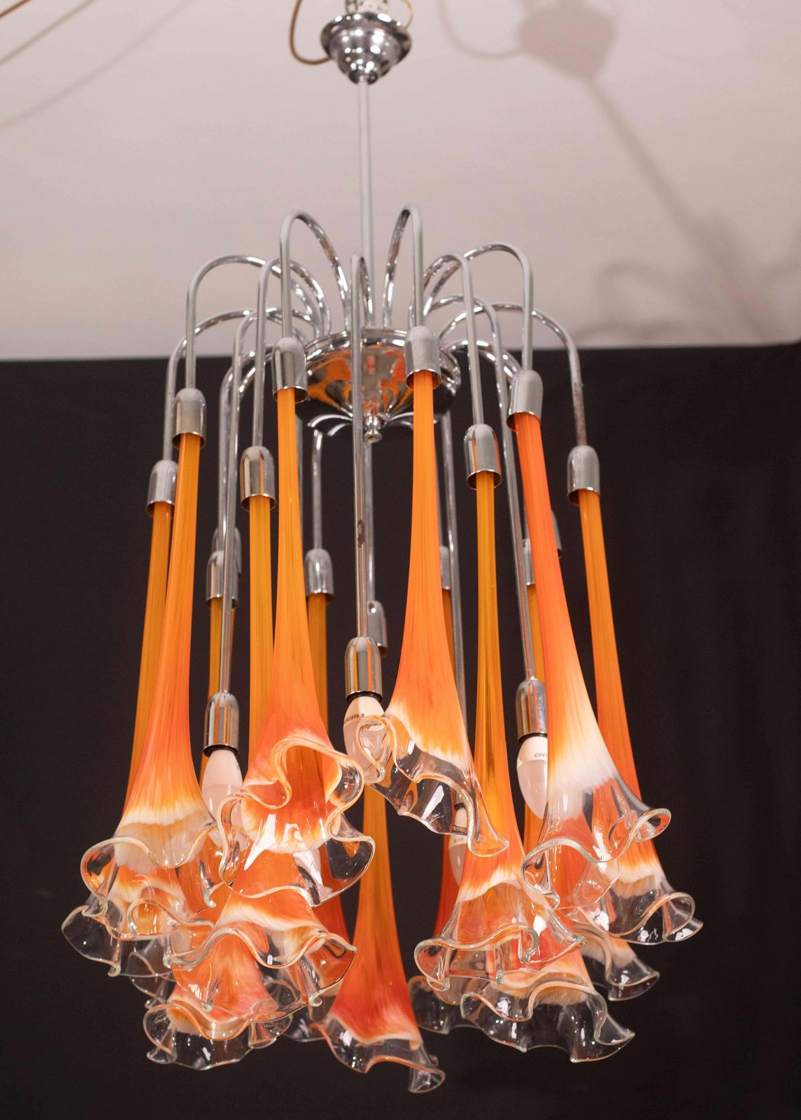 Great Design Murano Glass Orange Chandelier “Calle” By Venini, 1970 photo Lighting