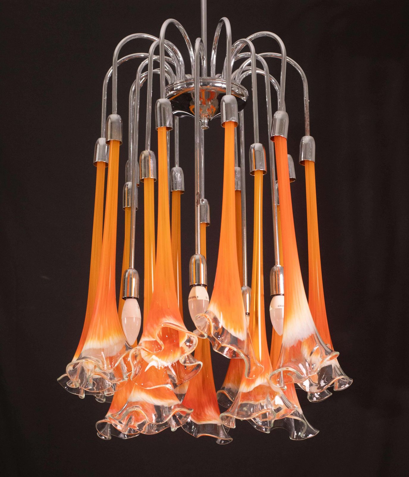 Lighting Great Design Murano Glass Orange Chandelier “Calle” By Venini, 1970 photo