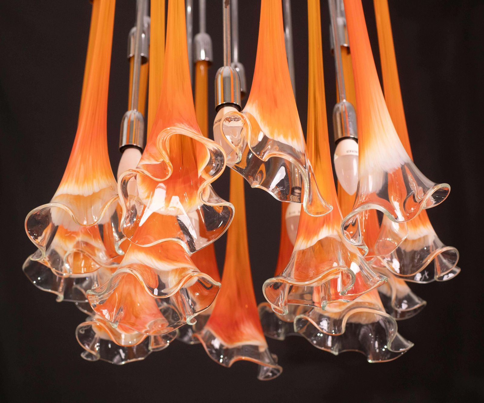 photo vinterior Great Design Murano Glass Orange Chandelier “Calle” By Venini, 1970