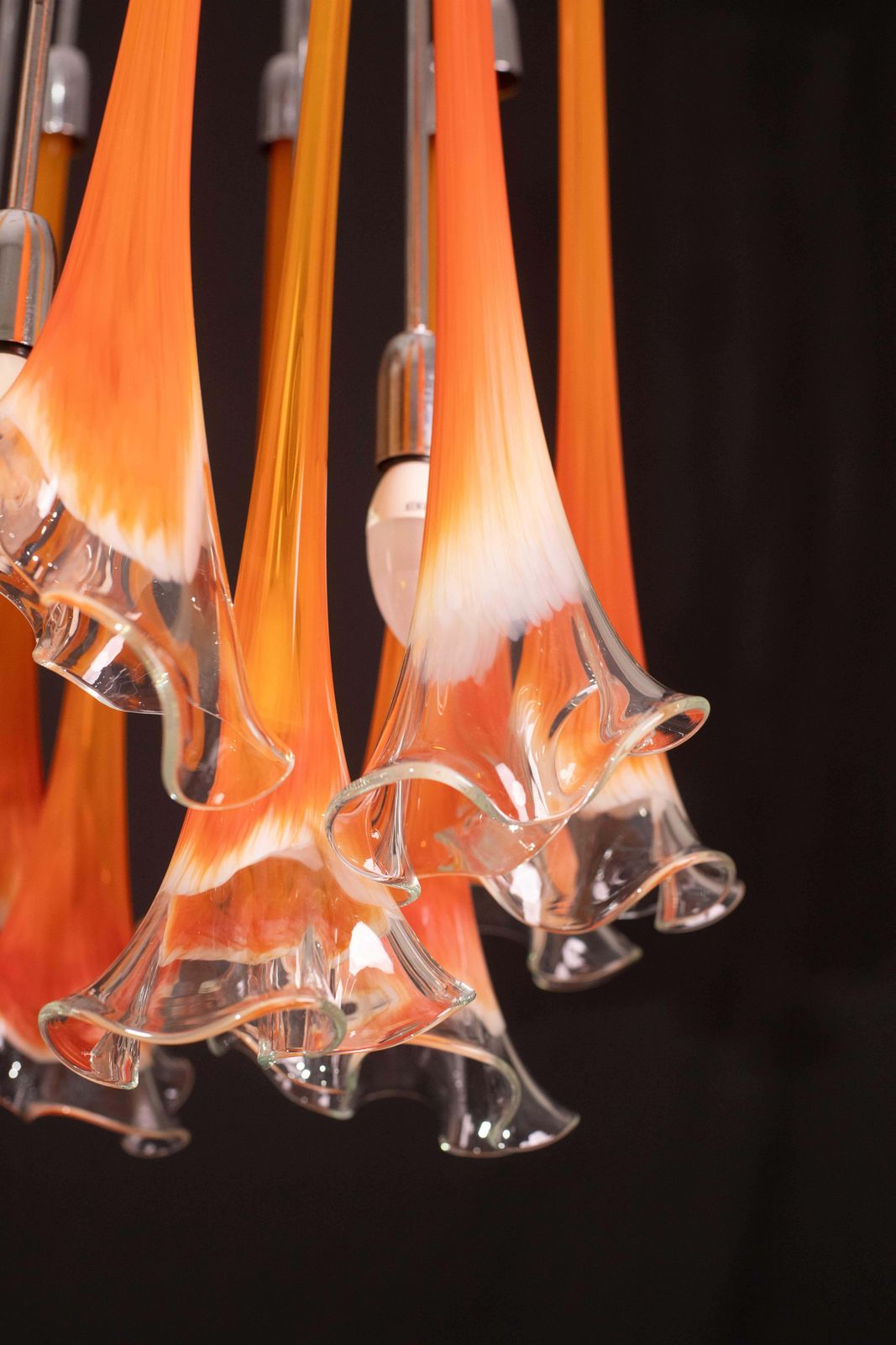 photo buy Great Design Murano Glass Orange Chandelier “Calle” By Venini, 1970