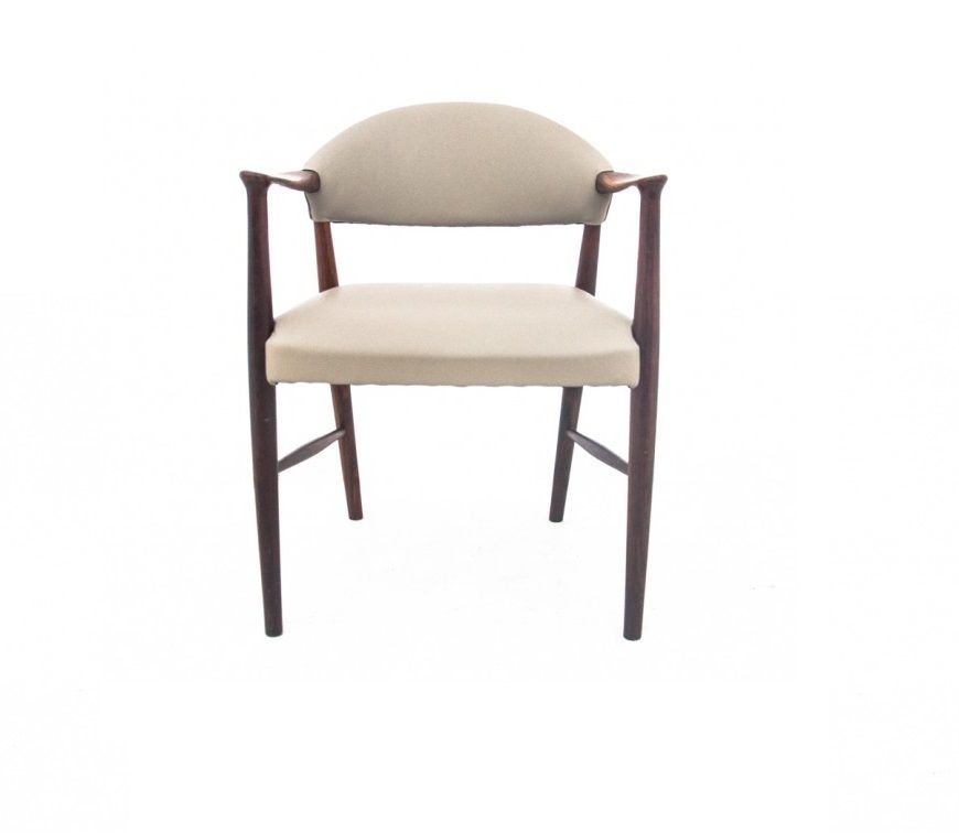 Scandinavian Modern Beige Leather Armchair, Denmark, 1960s. After Restoration. photo for sale
