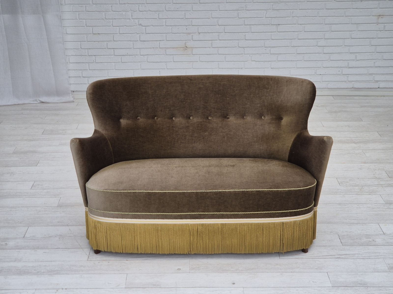 1960s, Danish 2 Seater Sofa, Green Furniture Velour, Original Condition. photo for sale