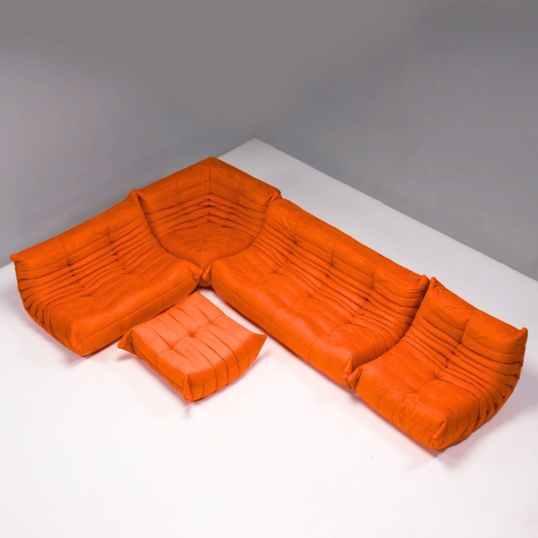 Furniture Ligne Roset By Michel Ducaroy Togo Orange Modular Sofa, Set Of Five photo