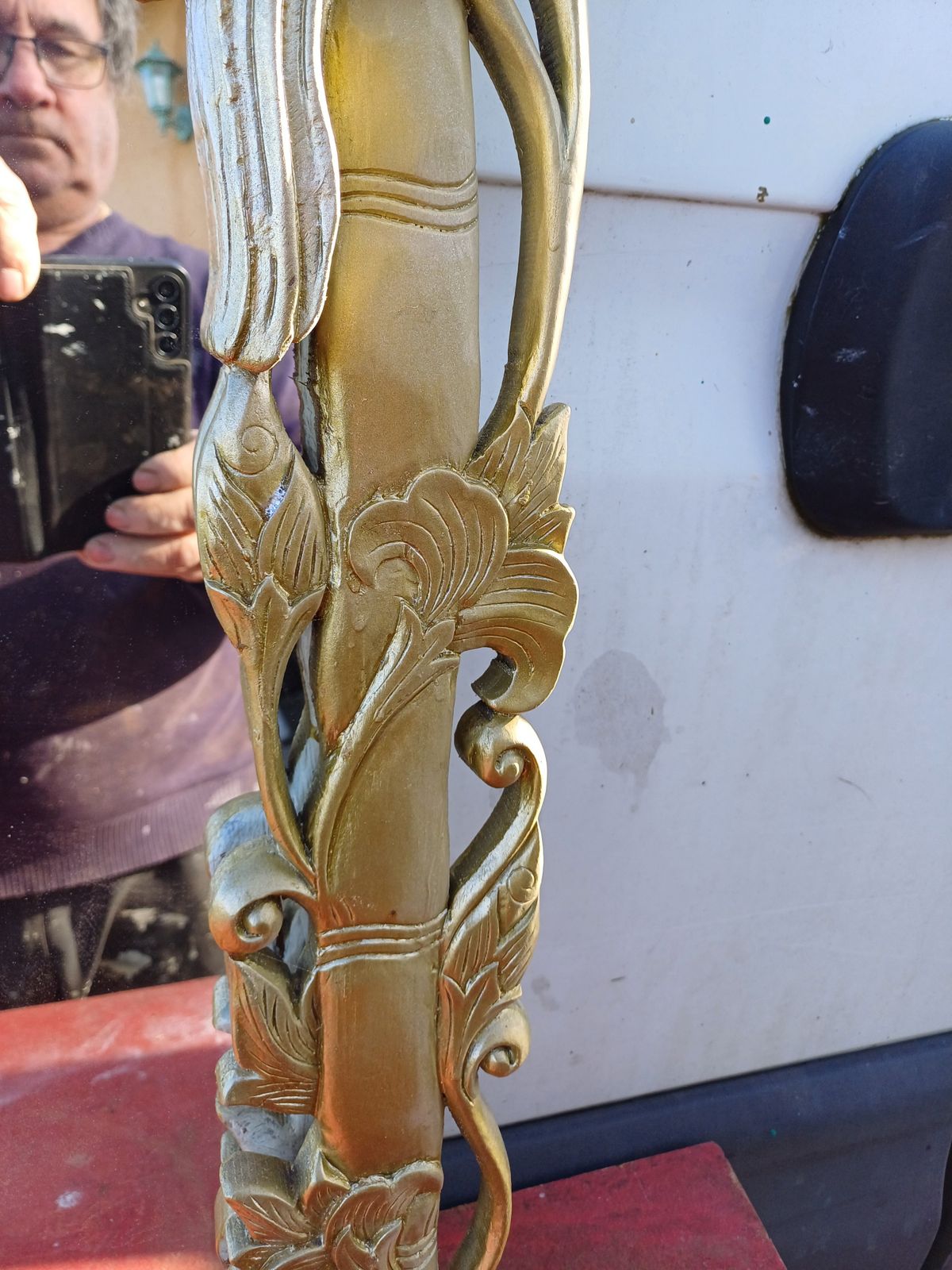 Gilded Wood Mirror, Decorated With Sculpted Birds, Height: 89 Cm, Length And Width: 61 Cm By 6 Cm, Weight: 6 Kg, Very Good Condition, photo furniture