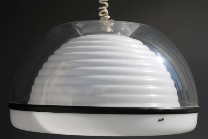 Lighting Chandelier With Transparent Cap And Wavy White Italy 1970 Sottsass Style photo