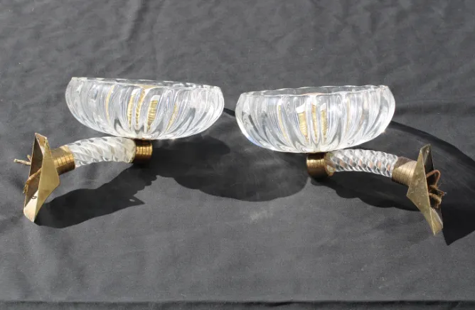 Pair Of Barovier 1940 Murano Wall Lamps Brass Parts