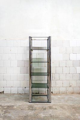 Freestanding Bookcase In Chromed Steel And Smoked Glass, Italy, 1970s