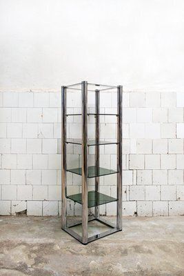 Freestanding Bookcase In Chromed Steel And Smoked Glass, Italy, 1970s photo furniture