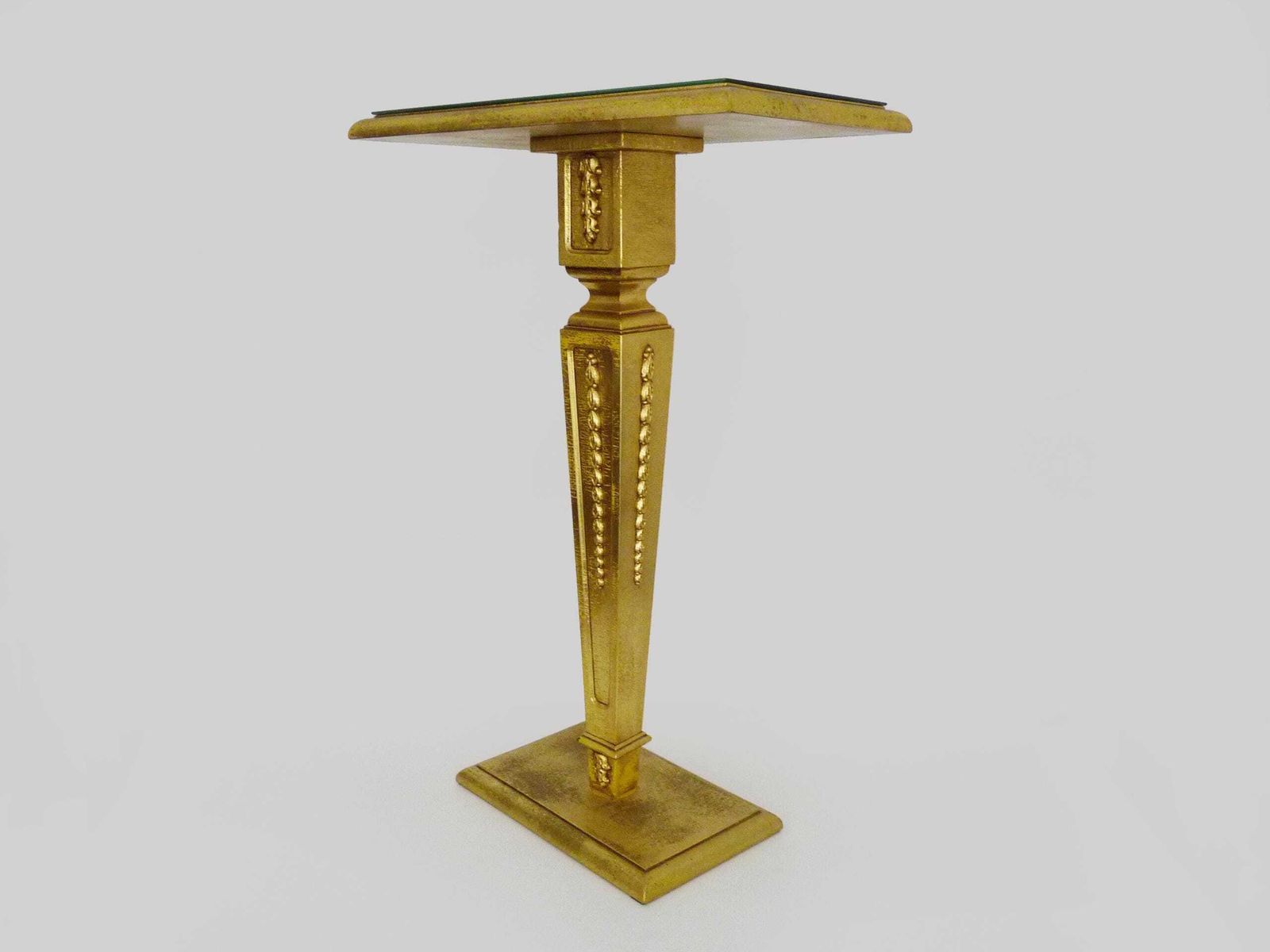 Console, Pedestal Table, Side Table In Gilded Wood, Beveled Mirror Top. 1970s photo for sale