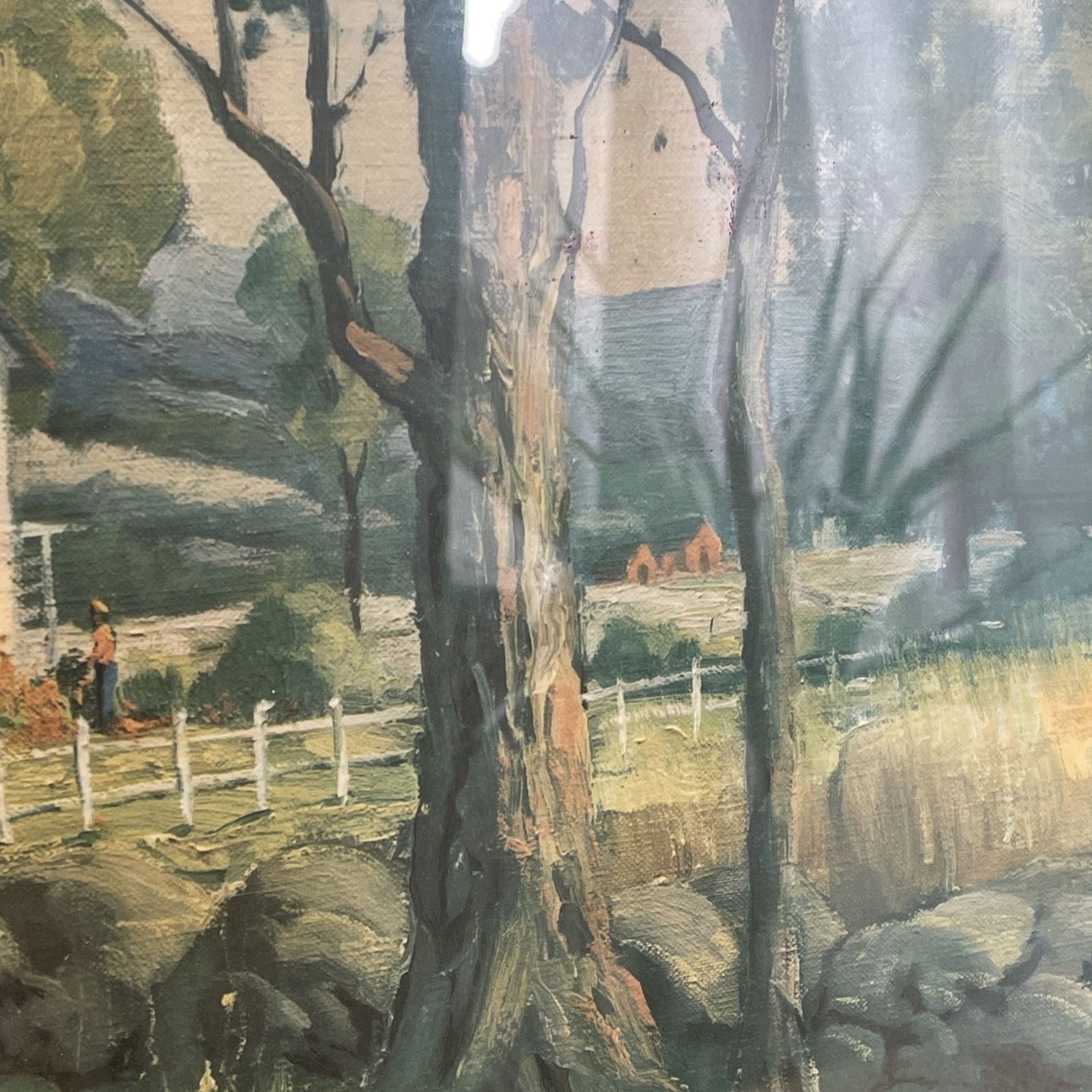 Peaceful Valley Philip Shumaker Litho Print 1950s Glass Fronted Frame 70x50cm photo for sale