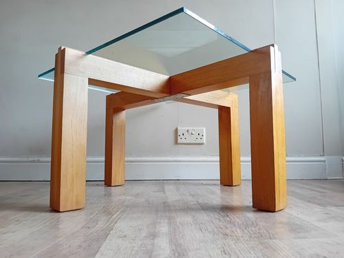 Contemporary French Tempered Glass And Solid Oak Drinks /Coffee Table Of Quality photo vinterior
