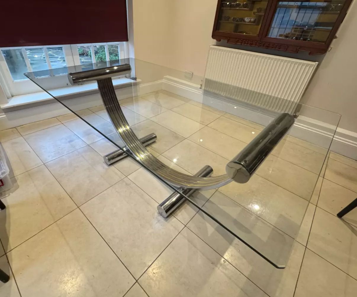 Chrome & Brass Glass Arch Vintage Table By Renato Zevi