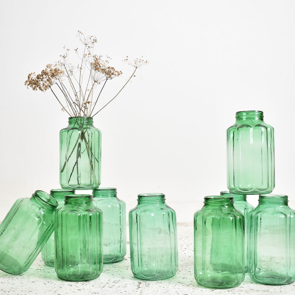 Ribbed Hungarian Vintage Storage Jar Vase – Green photo 59.0