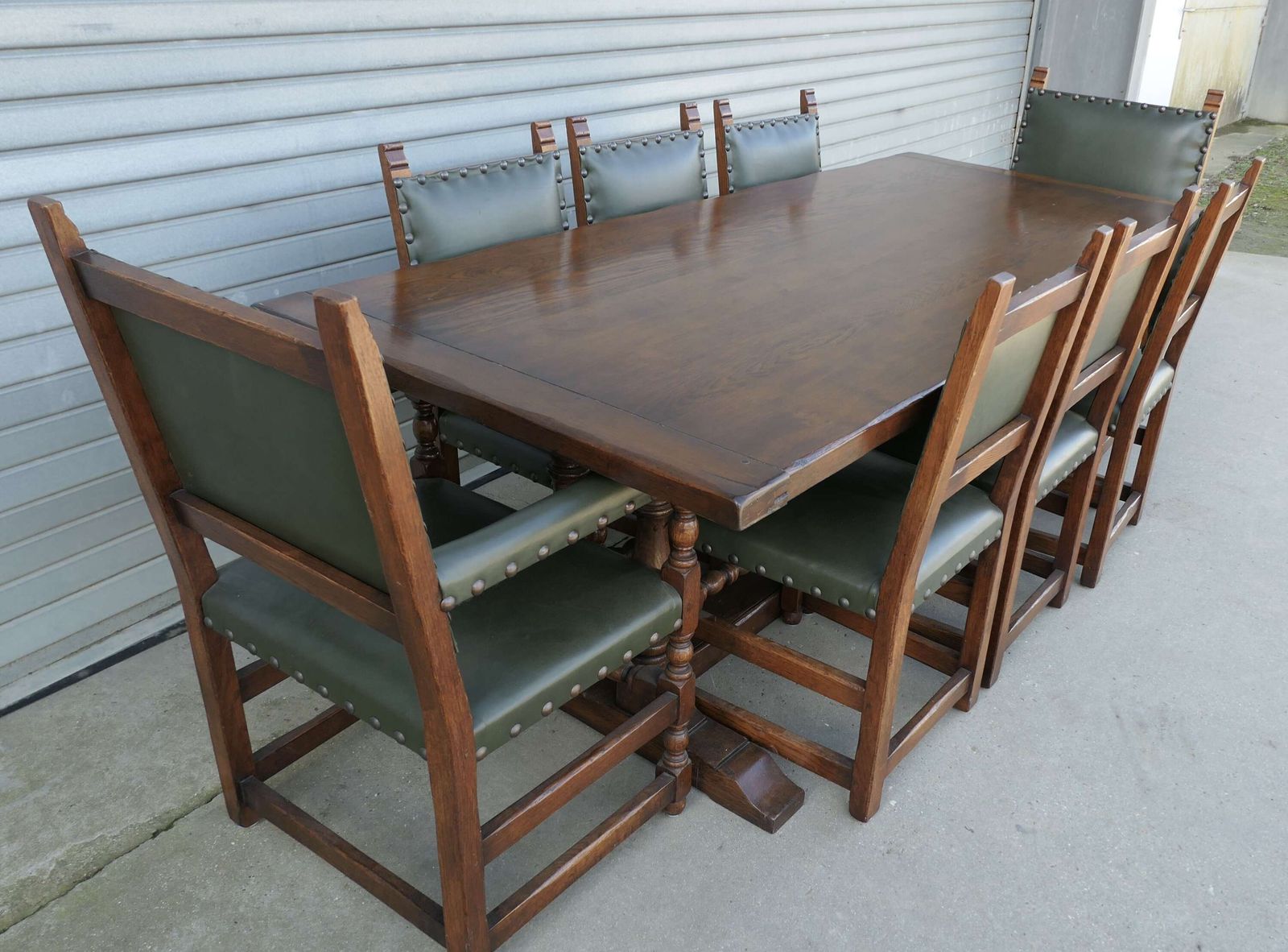 Mid Century Country Oak Refectory Table With Oak And Leather Dining Chairs photo 3600.0