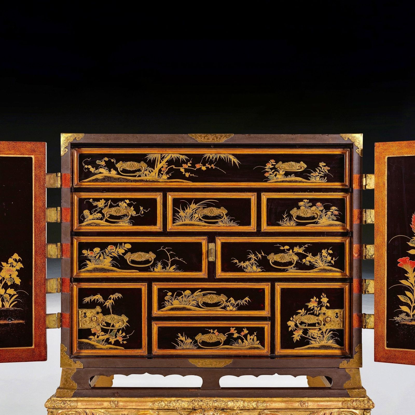 17th Century Japanese Lacquer Cabinet On French Giltwood Regence Stand photo furniture