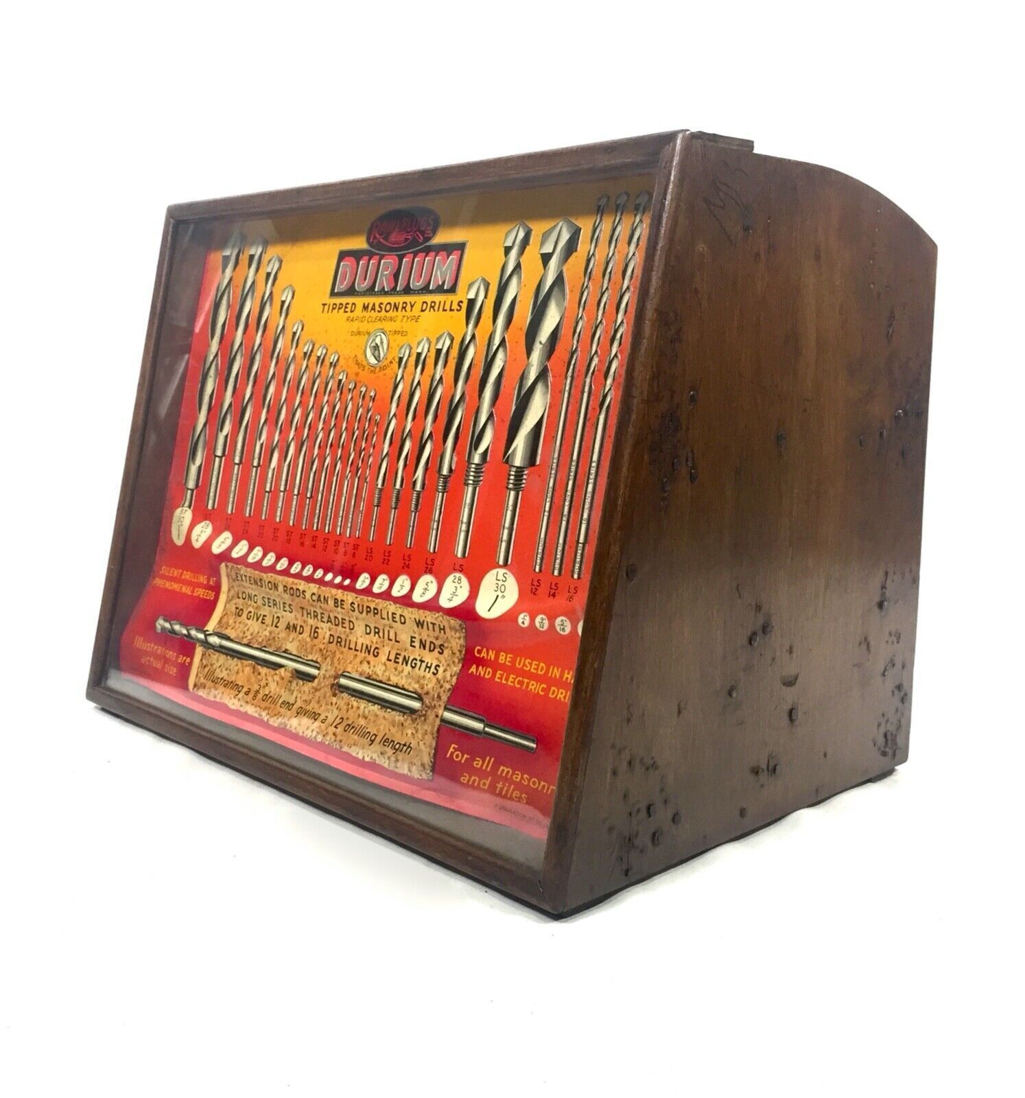 Antique Advertising 1950s Rawlplug Drill Bit Shop Display Sales Cabinet Drawers photo furniture
