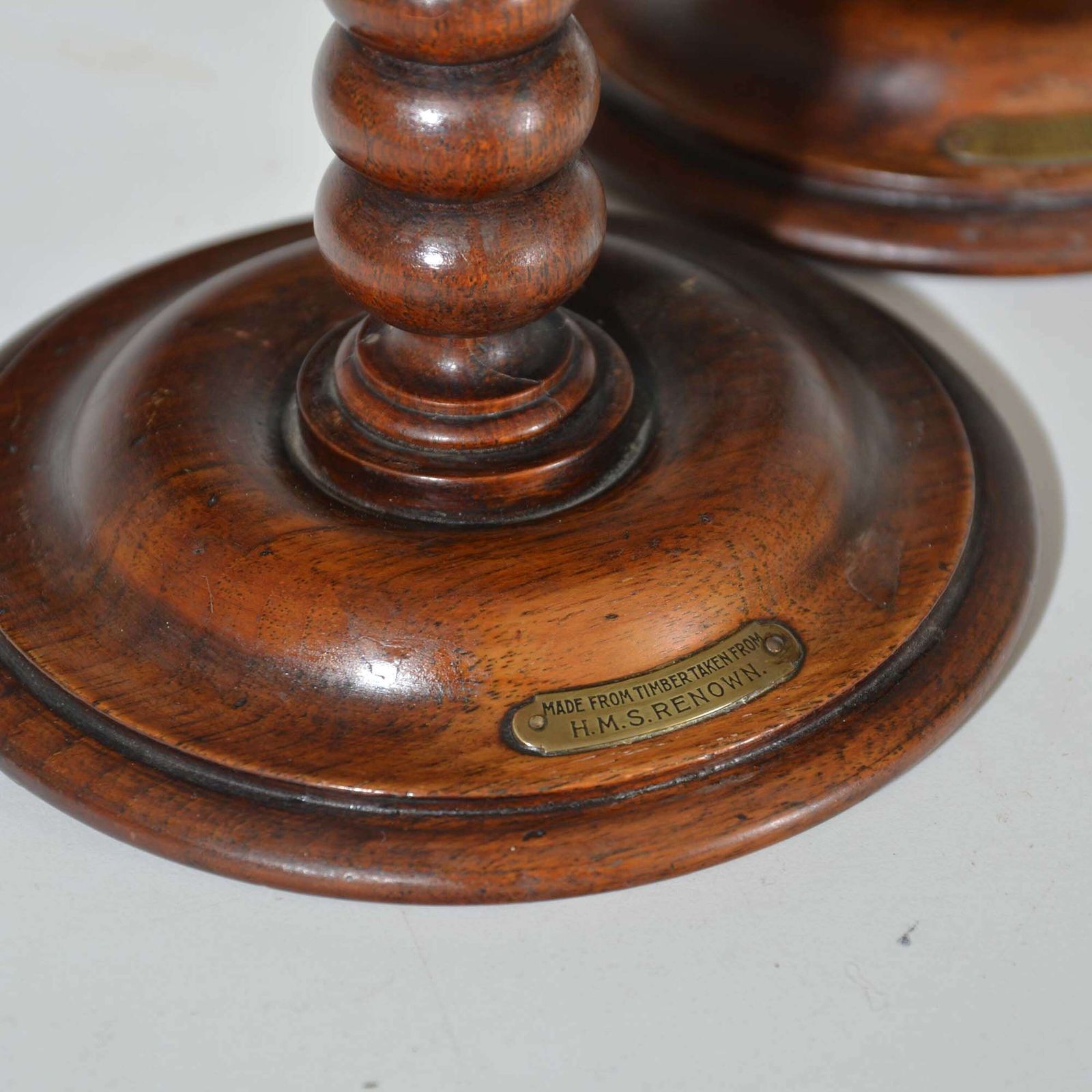 A Pair Of Bobbin Turned Teak Candlesticks   Royal Yacht Hms Renown photo 795.0