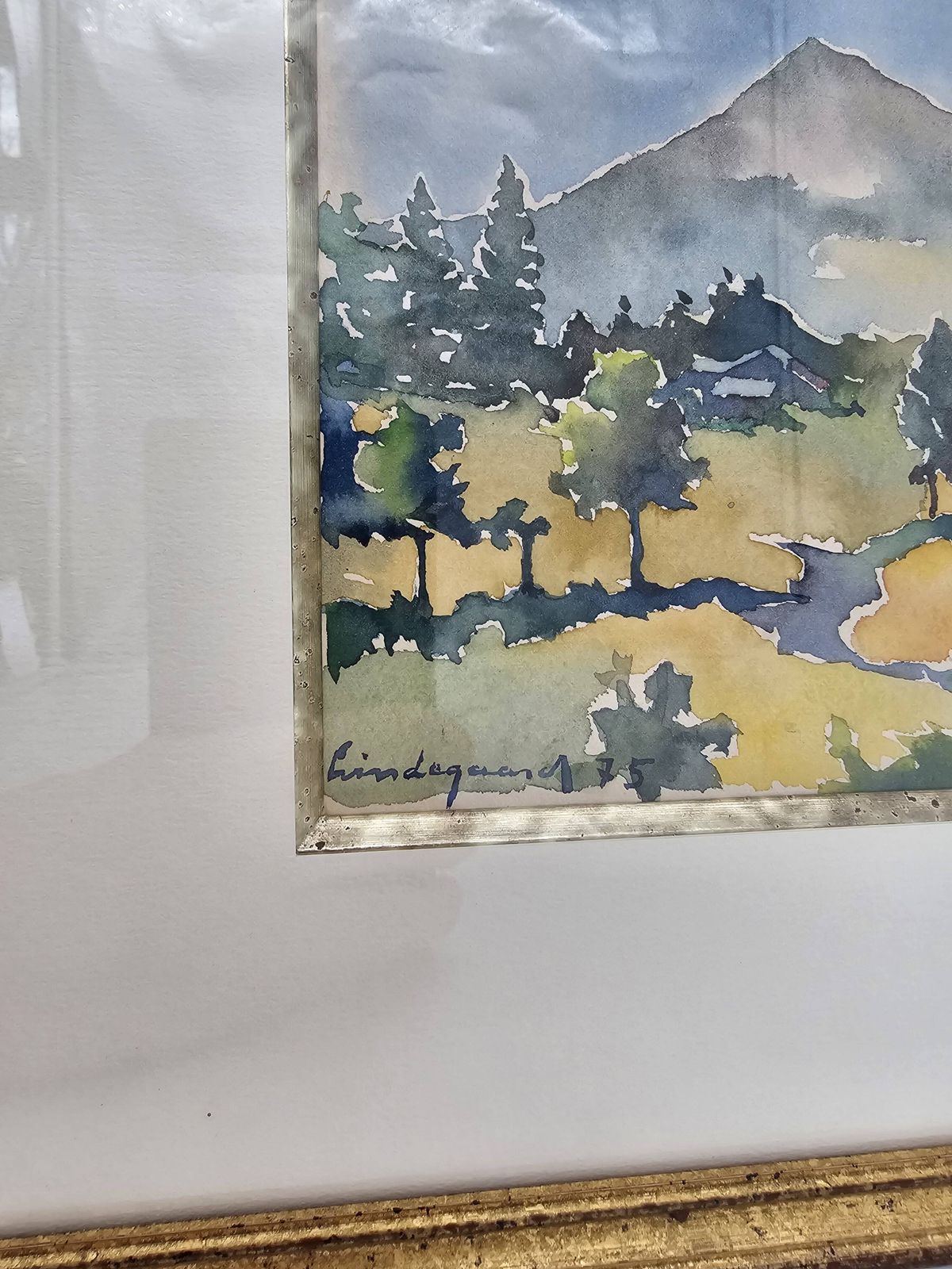 Framed Watercolor By Henri Lindegaard 1975   Forest And Mountain Landscape photo buy