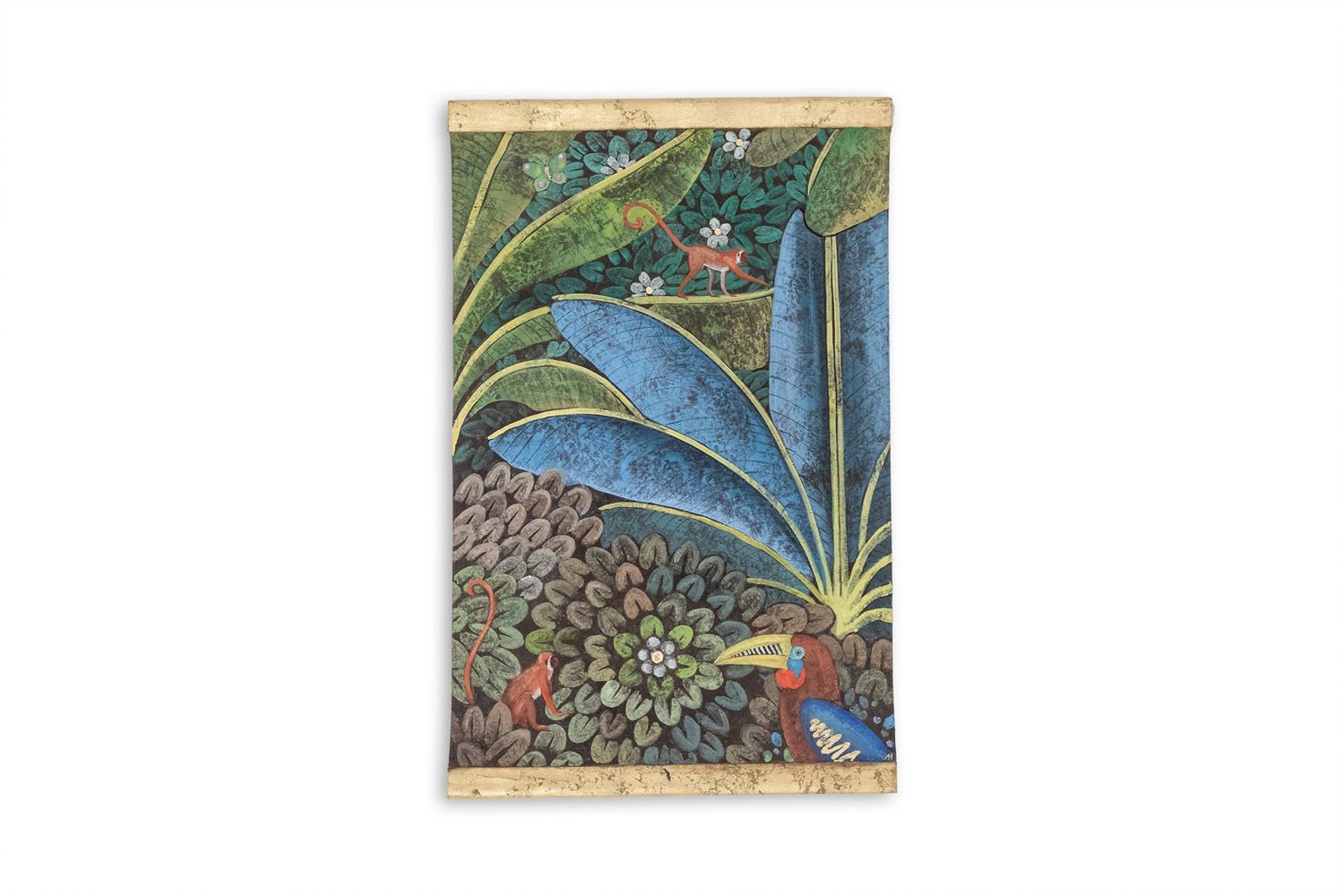 Painted Canvas Representing A Toucan On A Stylized Background. Contemporary.