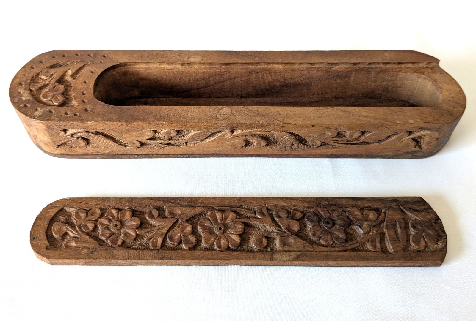 Vintage Anglo Indian Carved Wood Qalamdan Pen Case photo vintage