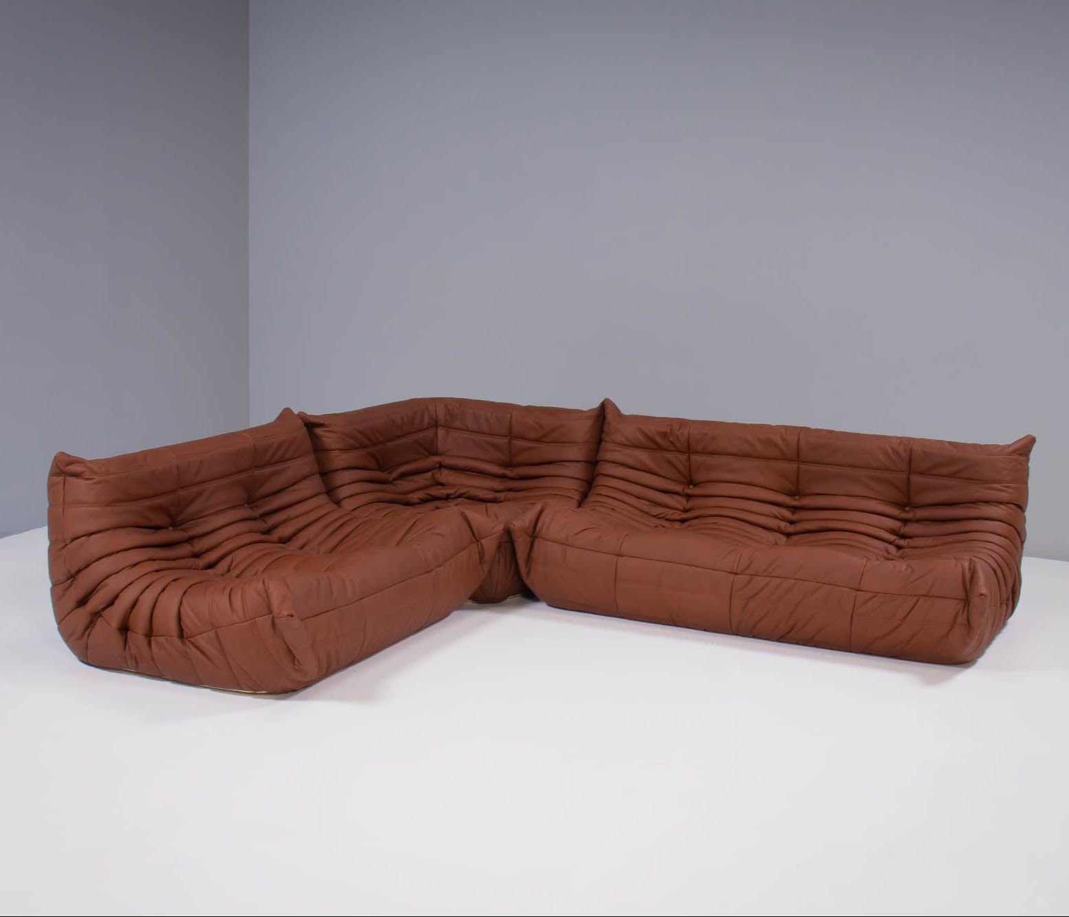 Ligne Roset By Michel Ducaroy Togo Brown Leather Modular Sofa, Set Of Three photo for sale