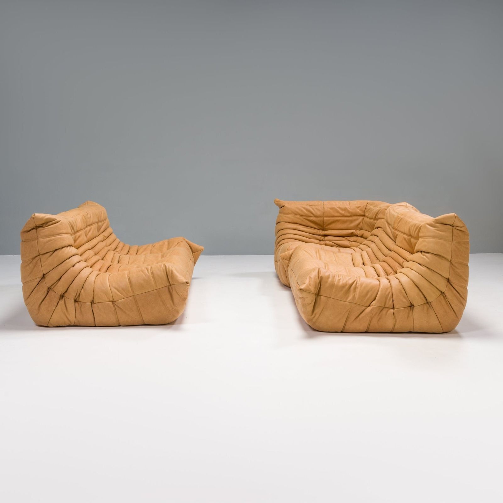 Ligne Roset By Michel Ducaroy Camel Brown Leather Togo, Set Of Three photo 9300.0