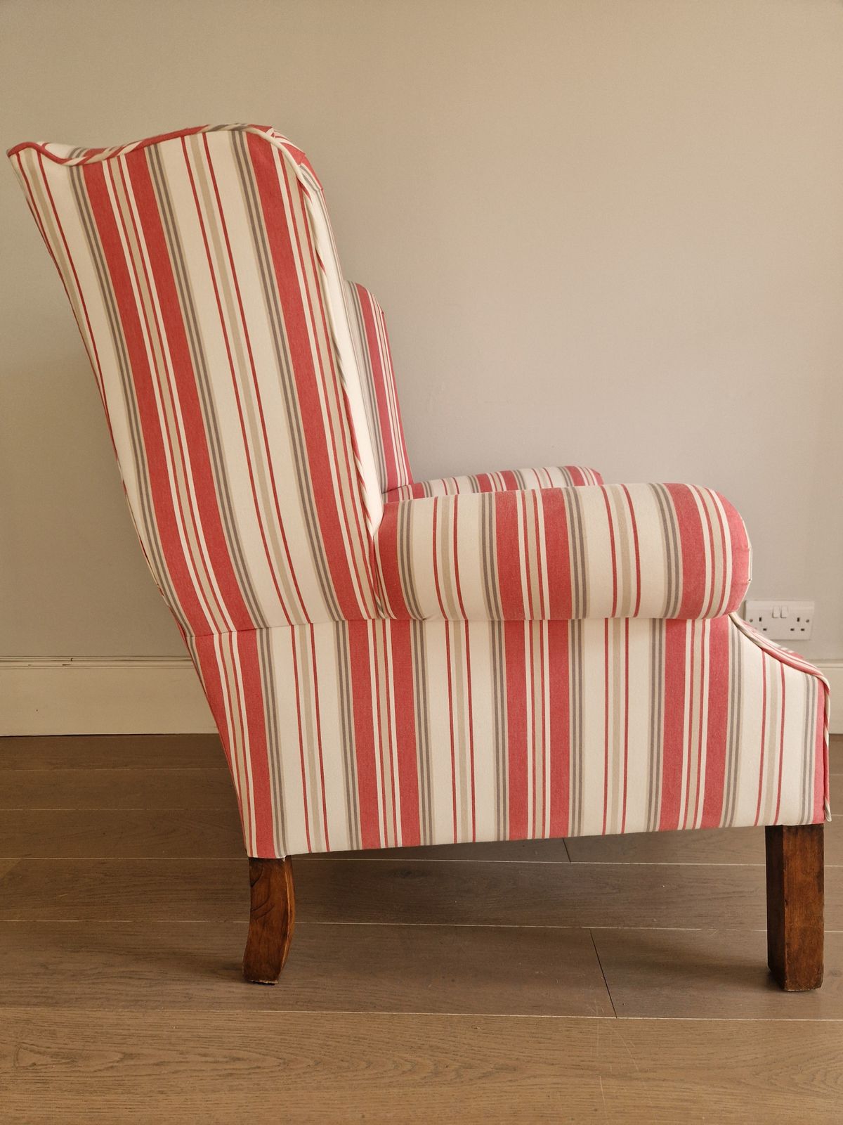 Exquisite Wingback Armchair In Jane Churchill Red Stripes photo furniture