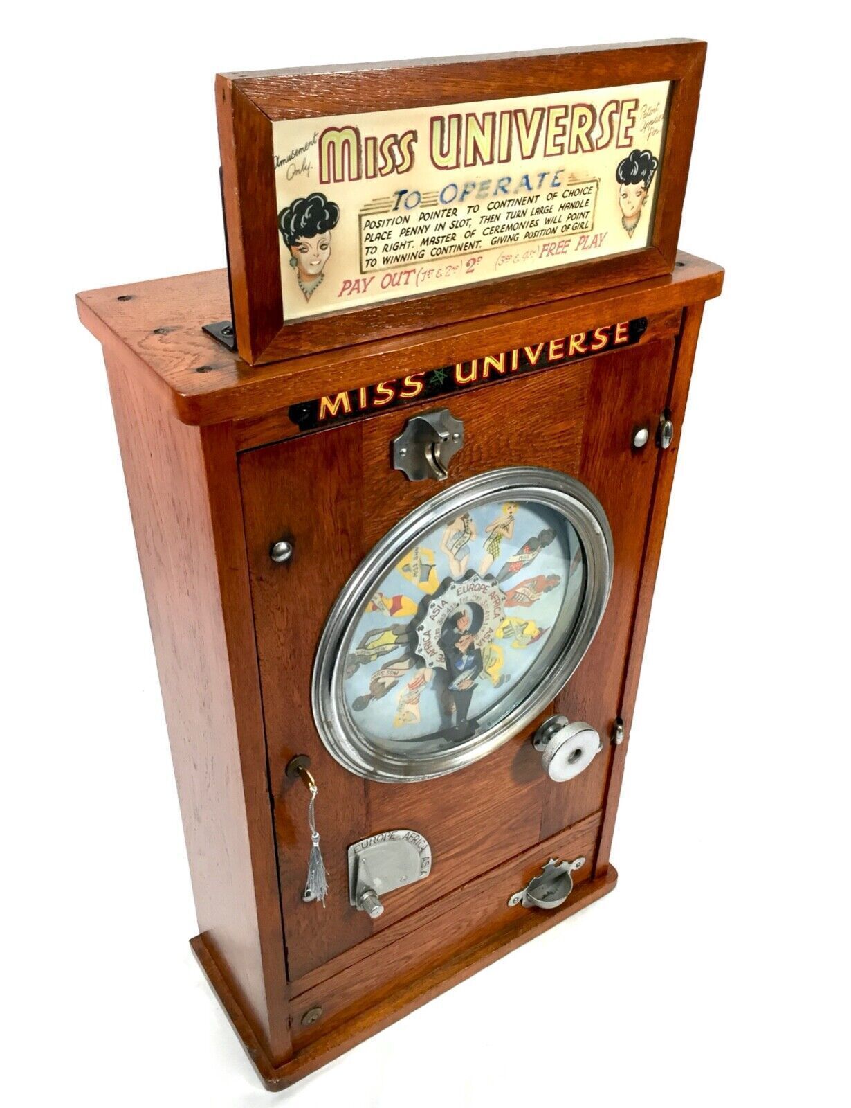 photo vinterior Antique Pierre Bussoz 'Miss Universe' Penny Operated Arcade Machine   Working
