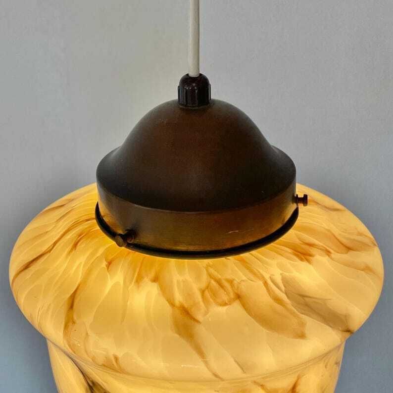 Antique Art Deco Marbled Glass Ceiling Lamp In Organic Shape With Stunning Design Shade And Beautiful Details photo vinterior