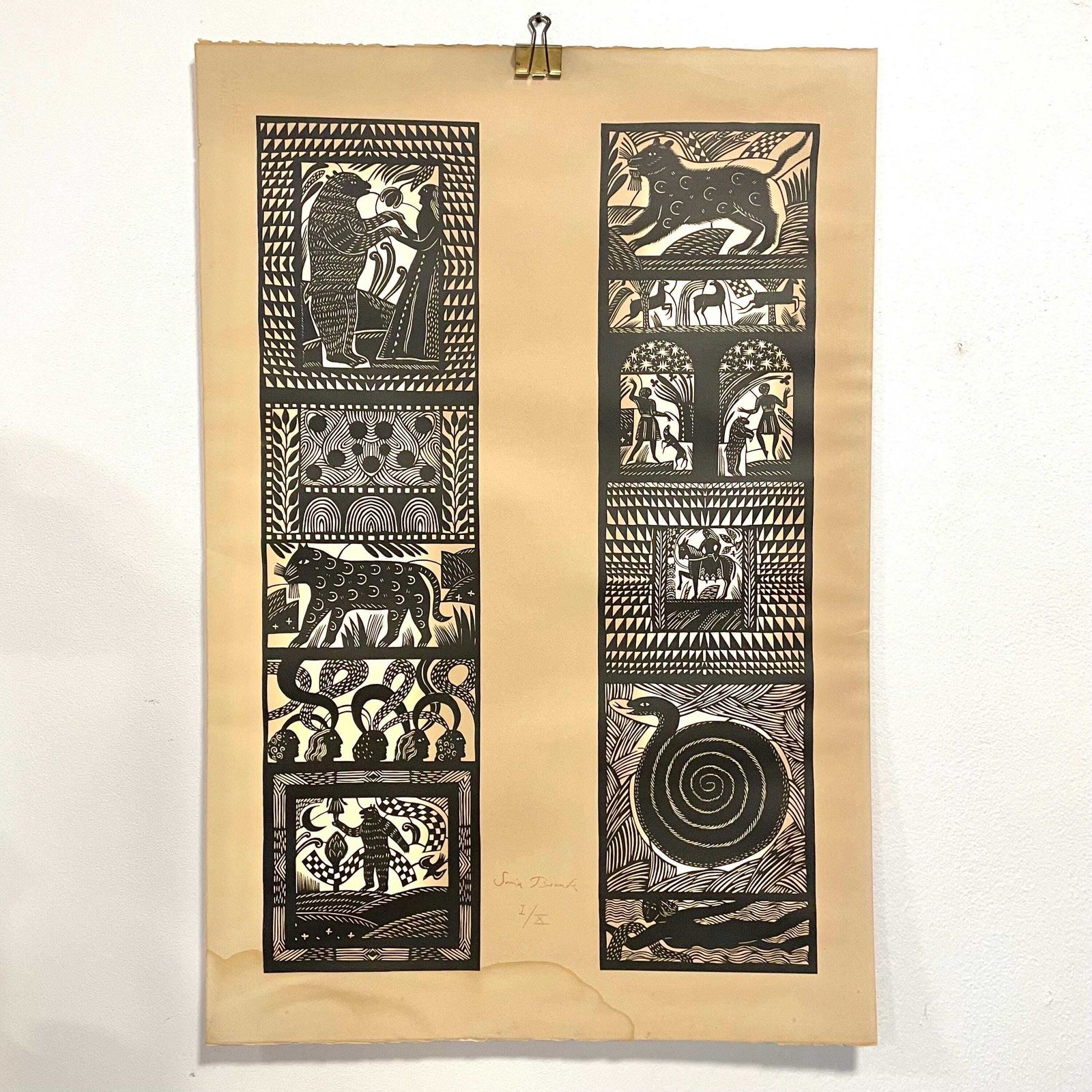 Vintage Original Danish Lithographic Print With Animal And Fairytale Motives By Sonia Brandes (1946 )   Expressionistic Art From Denmark