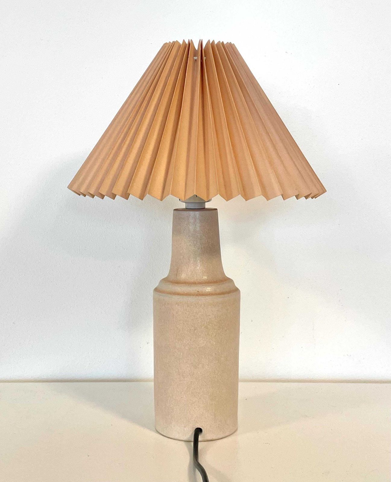 Danish Mid Century Modern Okela Vintage Stone Ware Table Lamp In Beautiful Design With Cute Pleated Shade In Beige photo 224.0