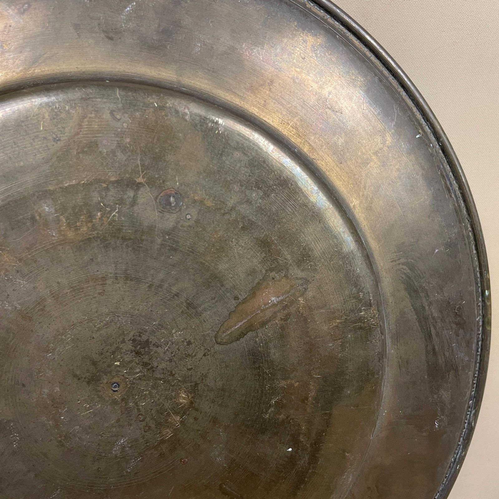 Antique Metal Gold Indian Patterned Brass Tray 26.4cm Plate Asian Handmade Etched Intricate Decorative Pattern Wall Art Round Vintage Small photo buy