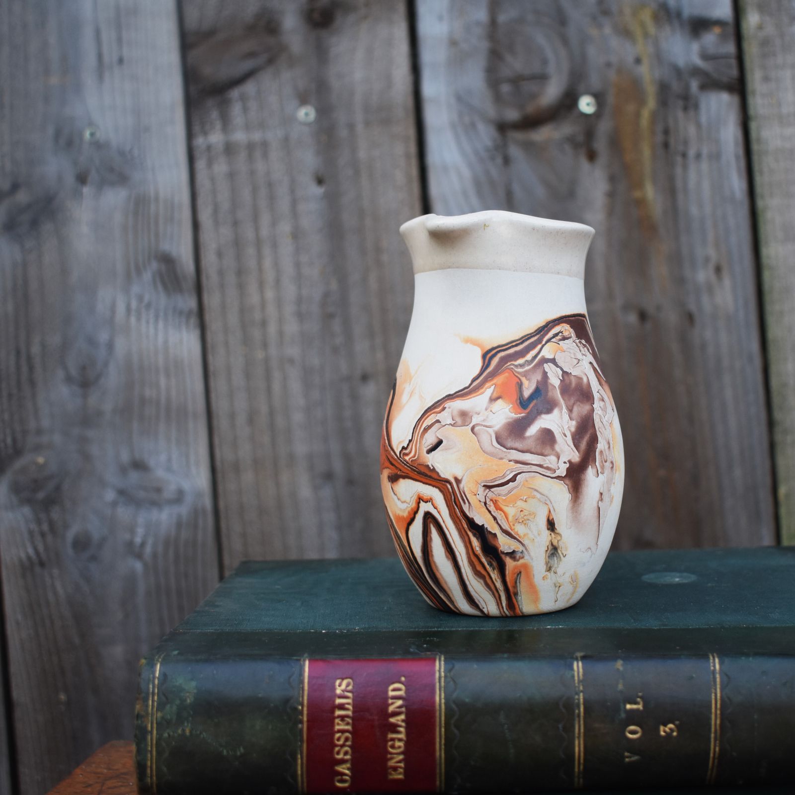 Antique Vintage Nemadji Indian Native Amercian Marbled Studio Art Pottery Jug photo for sale
