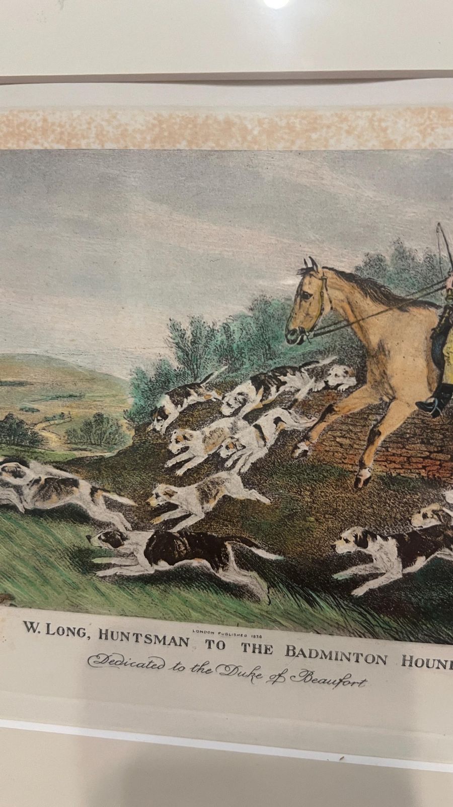1836 Antique Lithograph By R. B. Davis – W. Long, Huntsman To The Badminton Hounds photo vintage