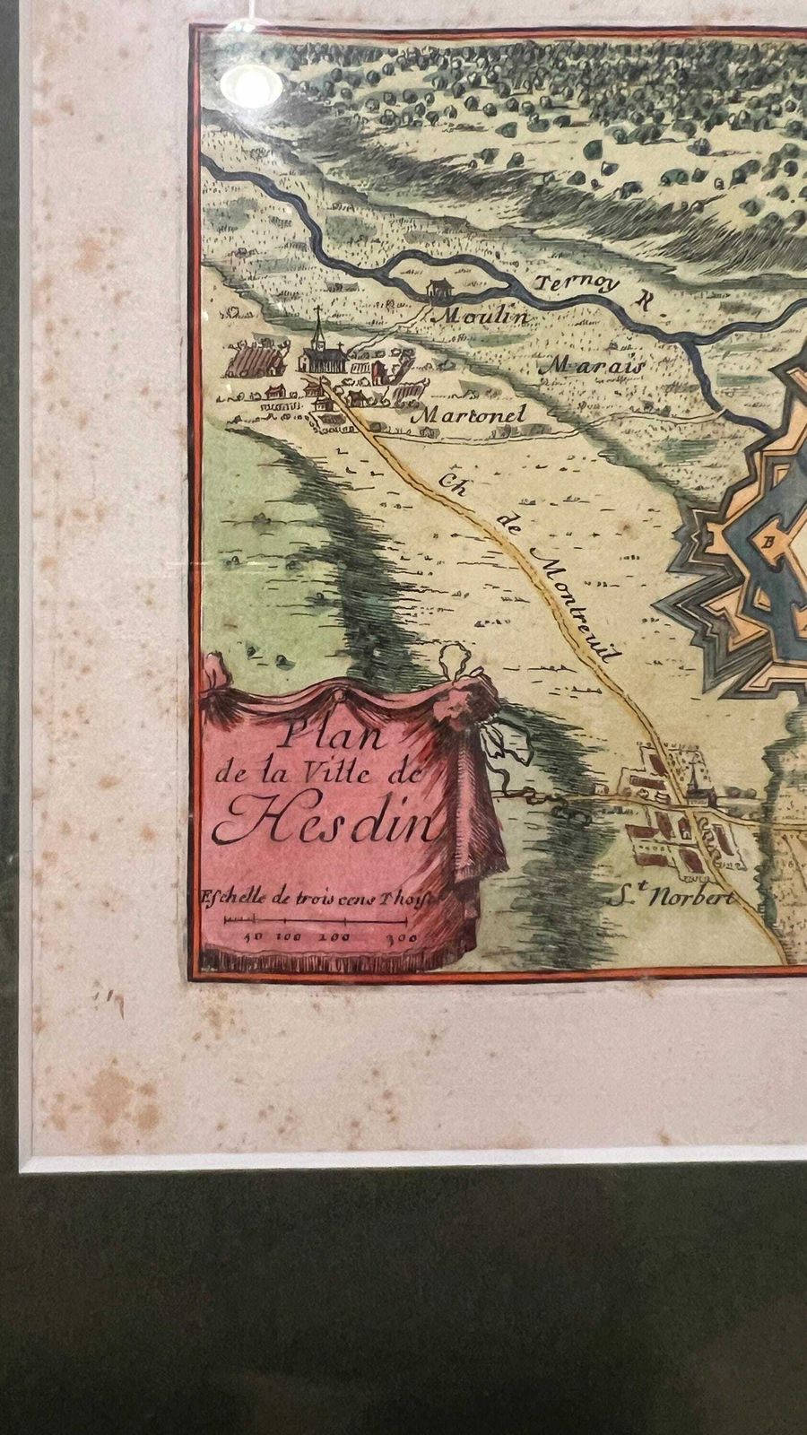 1800s Restrike Of 17th Century Map Of Hesdin, France By Beaulieu After Mortier photo for sale
