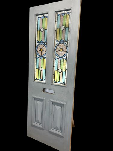 Victorian Stained Glass Front Door Old Antique Period Reclaimed Leaded Wood photo furniture